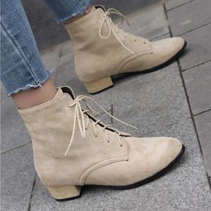 Suedette Lace-up Front Chunky Heeled Classic Boots